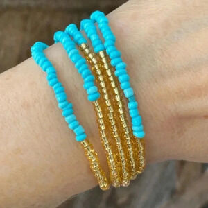 Turquoise & Gold Africa Style Seed Bead Waist Beads Stretch Bracelet